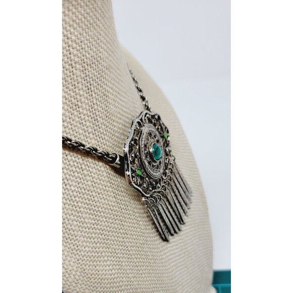 Vintage Silver tone BOHO style Tassel Necklace - Picture 4 of 5